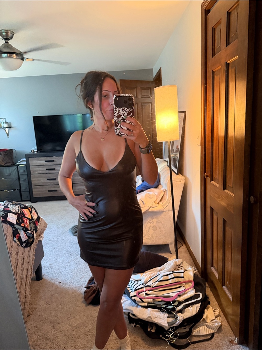 Sleek Black Faux Leather Slip Dress - Chic Mini Dress